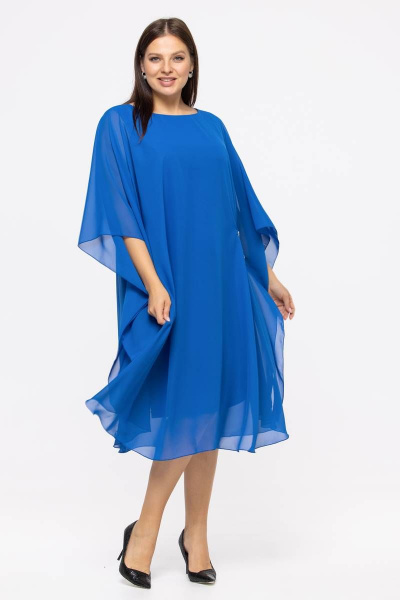 Платье летучая мышь из шифона и трикотажа для торжеств Avila 0910 васильковый - фото 3