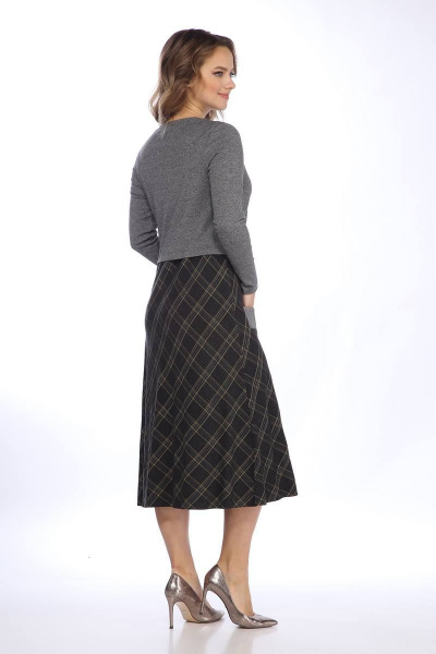 Демисезонное платье А-силуэта с карманами Lady Style Classic 2021/2 черный_с_серым - фото 3