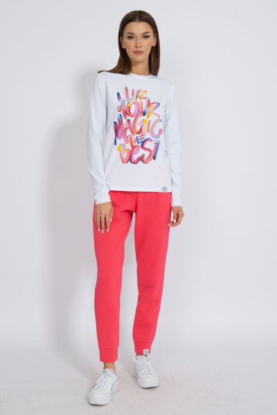 Белый классический лонгслив из трикотажа хлопка Kivviwear 4061.20 - фото 7