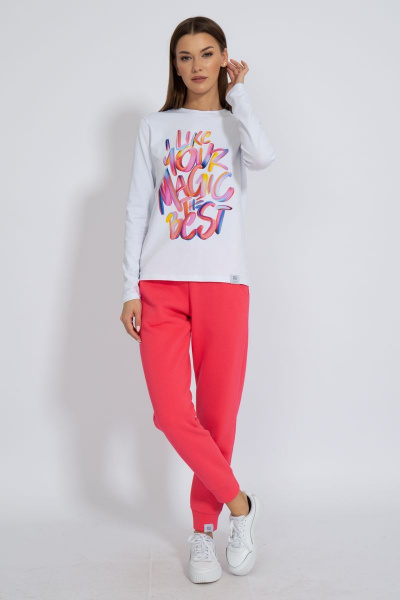 Белый классический лонгслив из трикотажа хлопка Kivviwear 4061.20 - фото 2