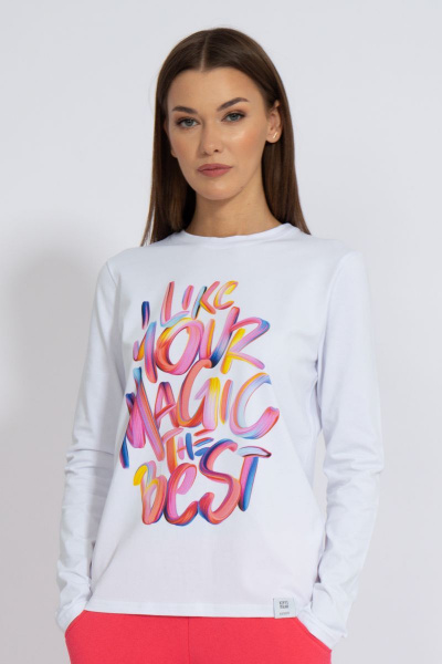 Белый классический лонгслив из трикотажа хлопка Kivviwear 4061.20 - фото 1