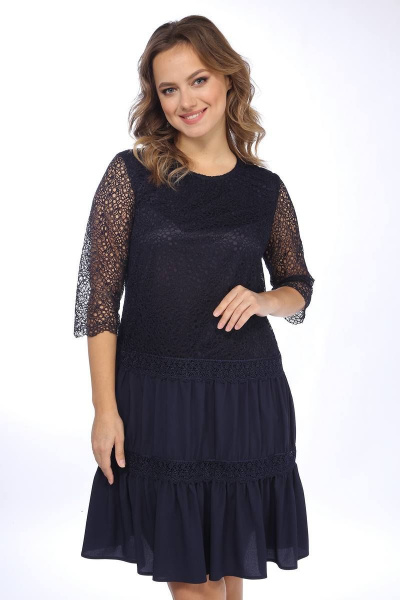 Платье с кружевом и воланами для нарядных случаев Lady Style Classic 1530 темно-синий - фото 3