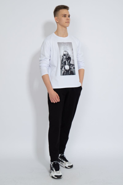 Демисезонный белый лонгслив из хлопка и трикотажа Kivviwear 1009.15 - фото 2