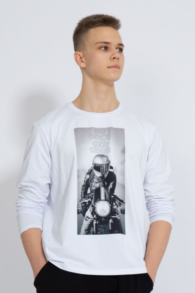 Демисезонный белый лонгслив из хлопка и трикотажа Kivviwear 1009.15 - фото 1