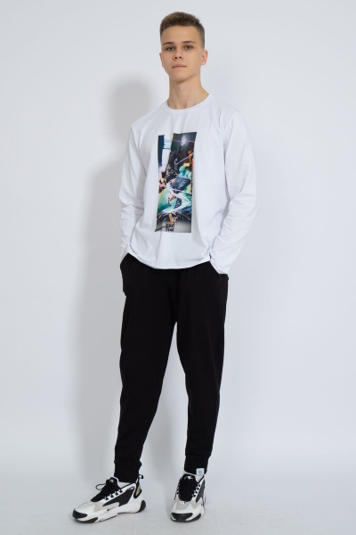 Демисезонный белый лонгслив из хлопка и трикотажа Kivviwear 1009.16 - фото 4