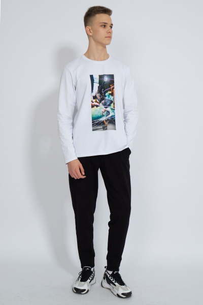 Демисезонный белый лонгслив из хлопка и трикотажа Kivviwear 1009.16 - фото 2