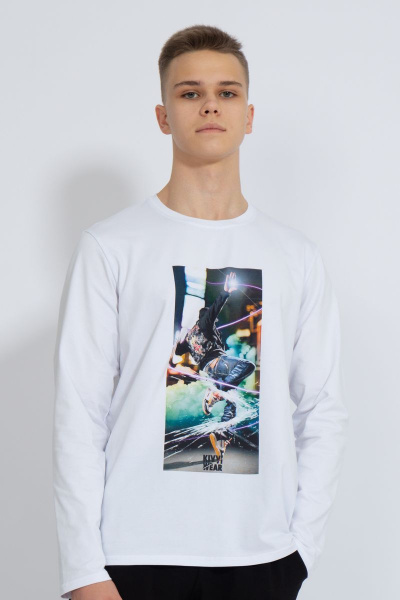 Демисезонный белый лонгслив из хлопка и трикотажа Kivviwear 1009.16 - фото 1