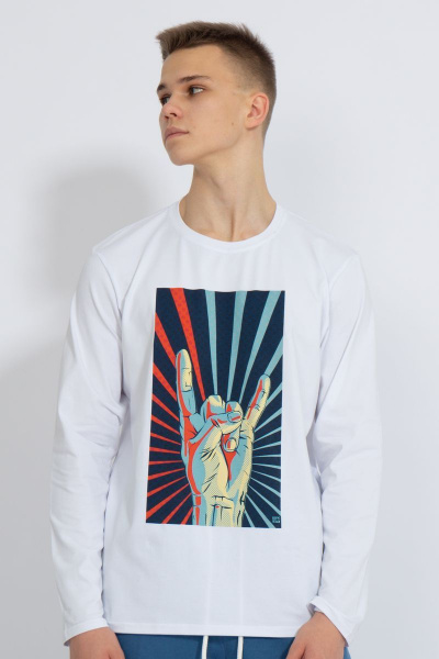 Демисезонный белый лонгслив из хлопка и трикотажа Kivviwear 1009.18 - фото 1