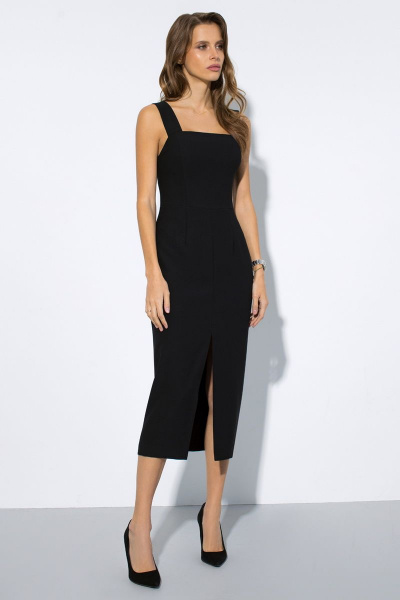 Миди платье с разрезом и креповой подкладкой Luitui R1055 черный - фото 2