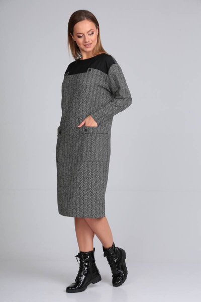 Платье прямого силуэта из текстиля с кокеткой TVIN 7604 - фото 3