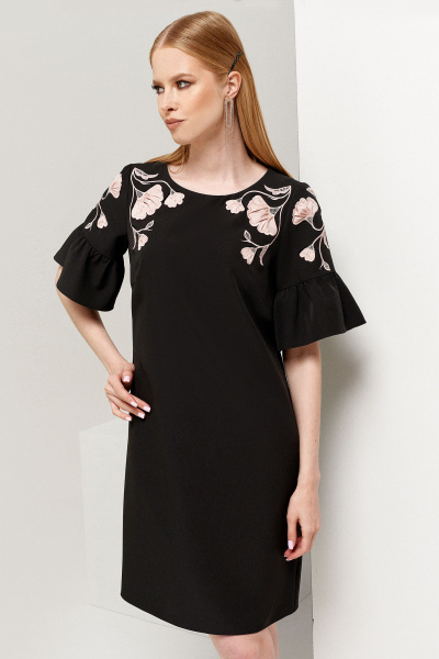 Мини платье с вышивкой черное нарядное демисезонное Панда 109380w черный - фото 1