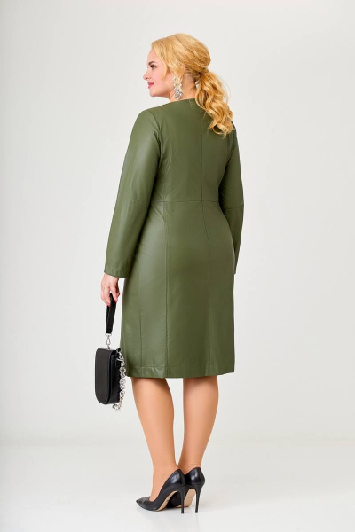 Платье из экокожи с рельефами и разрезом в полустиле Swallow 630 зеленый - фото 7