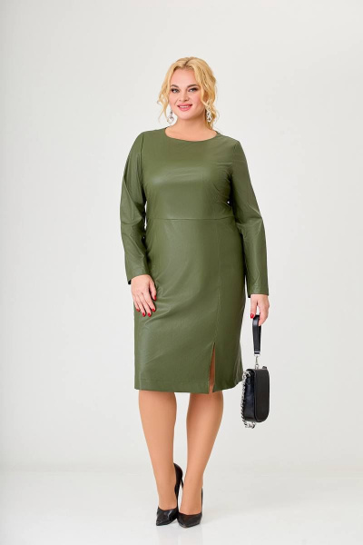 Платье из экокожи с рельефами и разрезом в полустиле Swallow 630 зеленый - фото 6