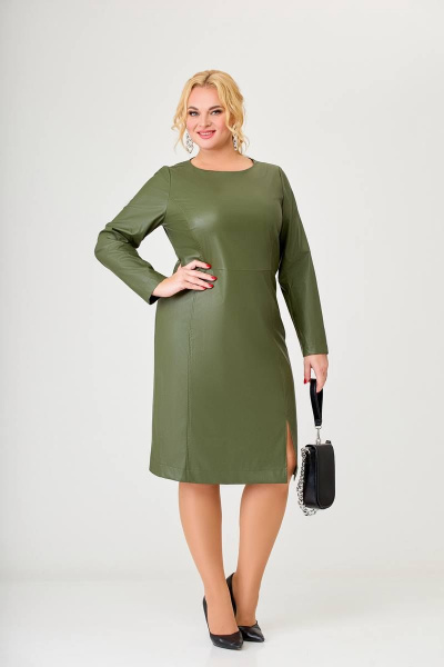 Платье из экокожи с рельефами и разрезом в полустиле Swallow 630 зеленый - фото 5