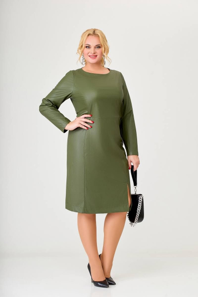Платье из экокожи с рельефами и разрезом в полустиле Swallow 630 зеленый - фото 3