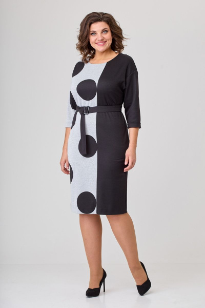 Платье из трикотажа с дизайнерским рисунком, спущенным плечом и поясом Орхидея 1217 - фото 1