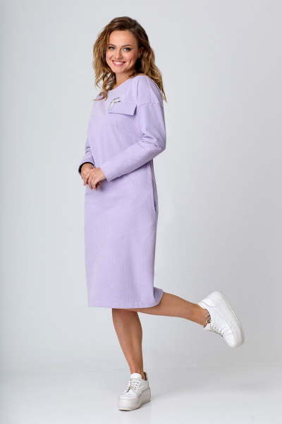 Платье из вискозы с клапаном, карманами и поясом Мишель стиль 1088 нежно лиловый - фото 2