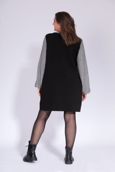 Демисезонное платье из вискозы и трикотажа BegiModa 1019 чёрно-серый - фото 6