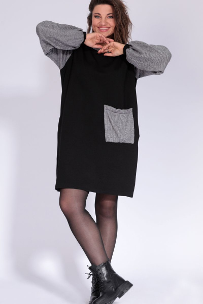 Демисезонное платье из вискозы и трикотажа BegiModa 1019 чёрно-серый - фото 5