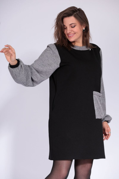 Демисезонное платье из вискозы и трикотажа BegiModa 1019 чёрно-серый - фото 4