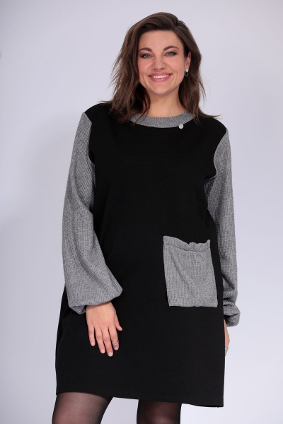 Демисезонное платье из вискозы и трикотажа BegiModa 1019 чёрно-серый - фото 3