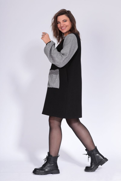 Демисезонное платье из вискозы и трикотажа BegiModa 1019 чёрно-серый - фото 2