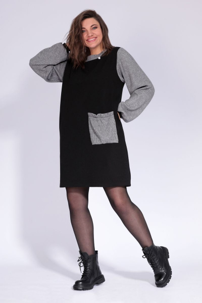 Демисезонное платье из вискозы и трикотажа BegiModa 1019 чёрно-серый - фото 1
