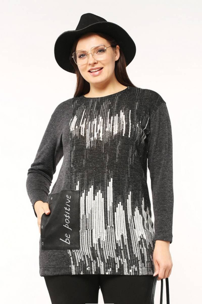 Туника с длинным рукавом и спущенной линией плеча из трикотажа La rouge 9067 черно-белый-набивной - фото 1