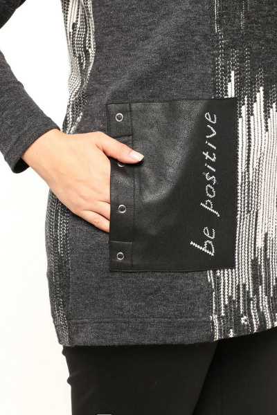 Туника с длинным рукавом и спущенной линией плеча из трикотажа La rouge 9067 черно-белый-набивной - фото 2