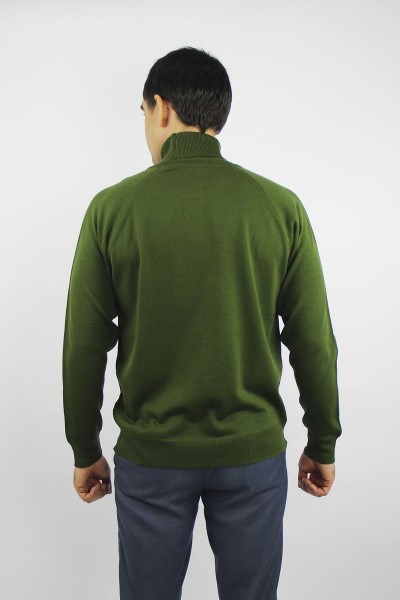 Мужской демисезонный зеленый свитер с регланом и воротником-отложкой Полесье С3070-17 7С1581-Д43 182,188 олива - фото 4