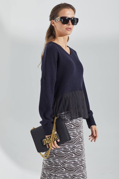 Джемпер с V-образным вырезом и вставкой из сетки Vesnaletto 3238-1 - фото 2