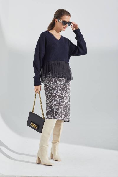 Джемпер с V-образным вырезом и вставкой из сетки Vesnaletto 3238-1 - фото 6