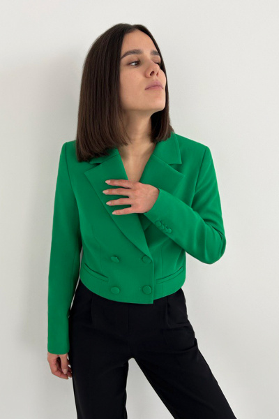 Элегантный короткий жакет из трикотажа с английским воротником Панда 54430w зеленый - фото 2