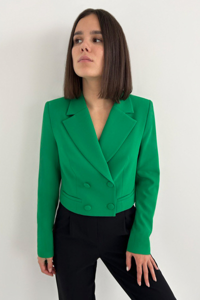 Элегантный короткий жакет из трикотажа с английским воротником Панда 54430w зеленый - фото 3