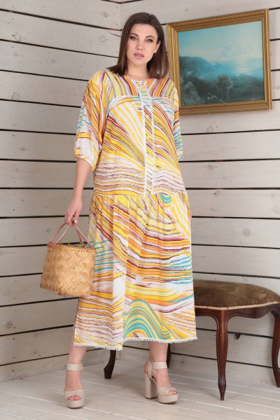 Платье Viola Style 01013 желтый_с_принтом - фото 1