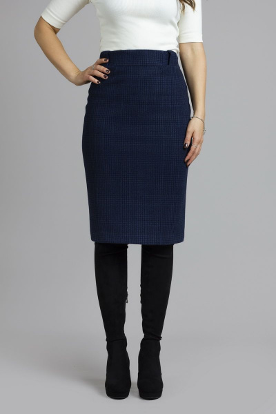 Деловой комплект жакета и юбки из текстиля и шерсти Mirolia 1087 синяя клетка - фото 5