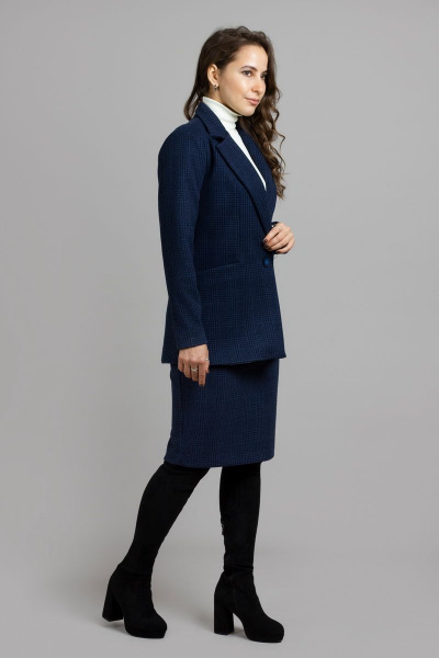 Деловой комплект жакета и юбки из текстиля и шерсти Mirolia 1087 синяя клетка - фото 3
