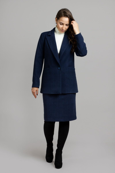 Деловой комплект жакета и юбки из текстиля и шерсти Mirolia 1087 синяя клетка - фото 2
