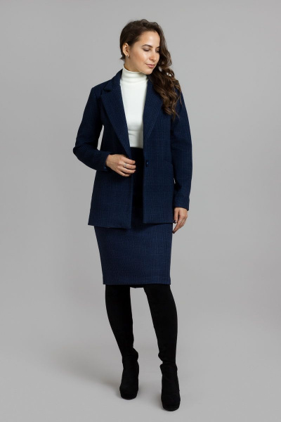 Деловой комплект жакета и юбки из текстиля и шерсти Mirolia 1087 синяя клетка - фото 1