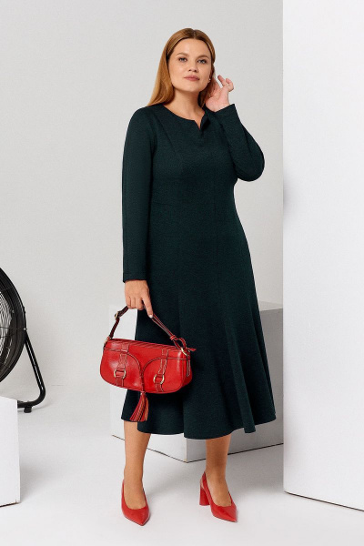 Трикотажное миди платье прямого кроя с разрезом для комфорта Панда 126580w темно-зеленый - фото 3