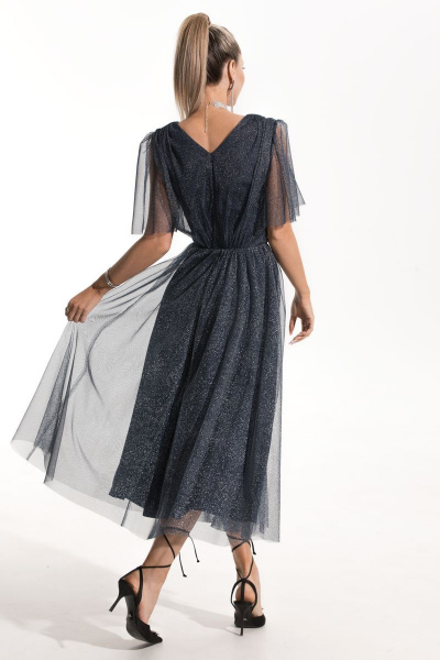 Нарядное платье с сеткой и люрексом, в пол Golden Valley 4865 синий - фото 3