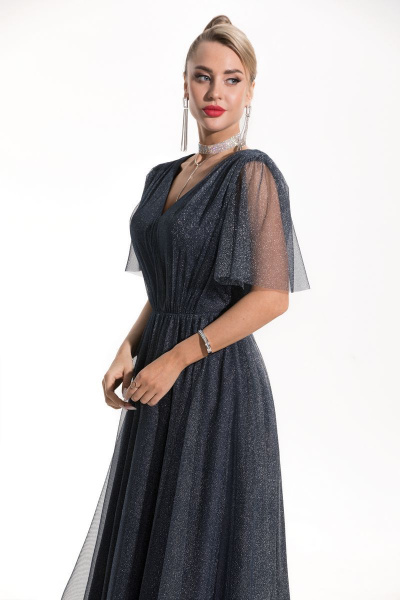 Нарядное платье с сеткой и люрексом, в пол Golden Valley 4865 синий - фото 2
