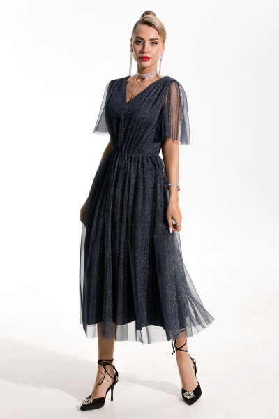 Нарядное платье с сеткой и люрексом, в пол Golden Valley 4865 синий - фото 1