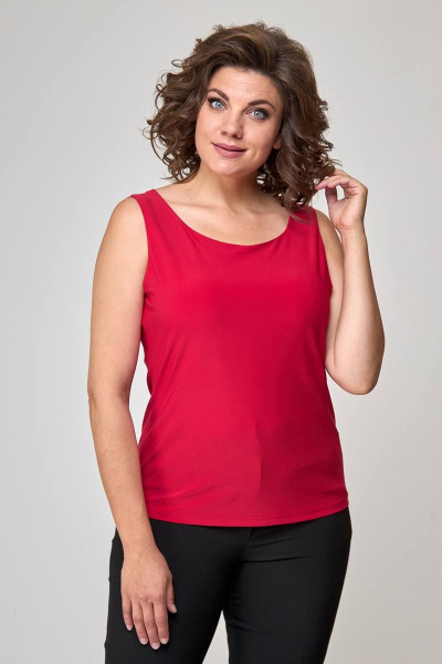 Летняя красная приталенная майка из текстиля с круглым вырезом Zlata 4400/2 - фото 5