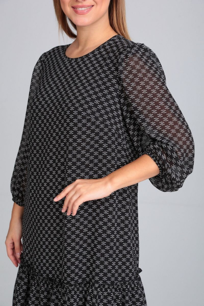 Черное платье из креп-шифона с воланами и сборкой Mubliz 008 - фото 6