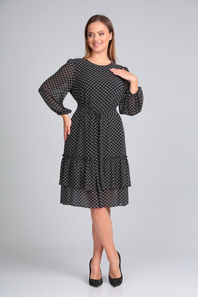 Черное платье из креп-шифона с воланами и сборкой Mubliz 008 - фото 1