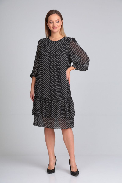 Черное платье из креп-шифона с воланами и сборкой Mubliz 008 - фото 3