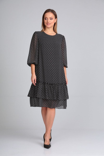 Черное платье из креп-шифона с воланами и сборкой Mubliz 008 - фото 2