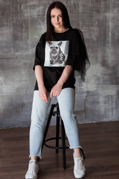 Майка свободного кроя из сетки и хлопка с принтом бульдог BUNABOUTIQUE 2055 - фото 5