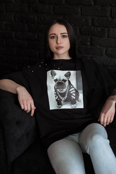 Майка свободного кроя из сетки и хлопка с принтом бульдог BUNABOUTIQUE 2055 - фото 4